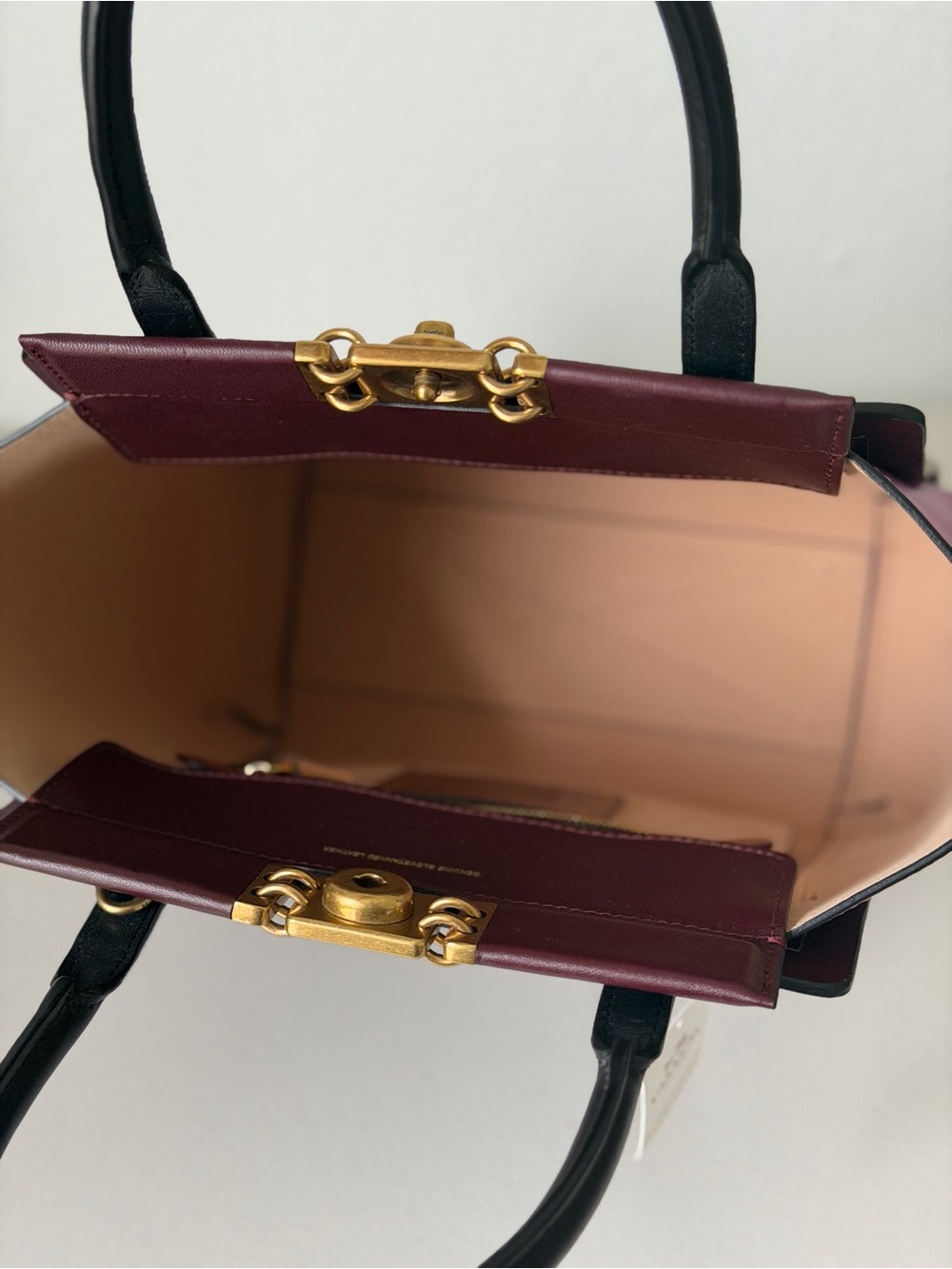 Coach Colorblock Troupe Bag Two-Tone Burgundy and Pink Leather Tote - Picture 8 of 12